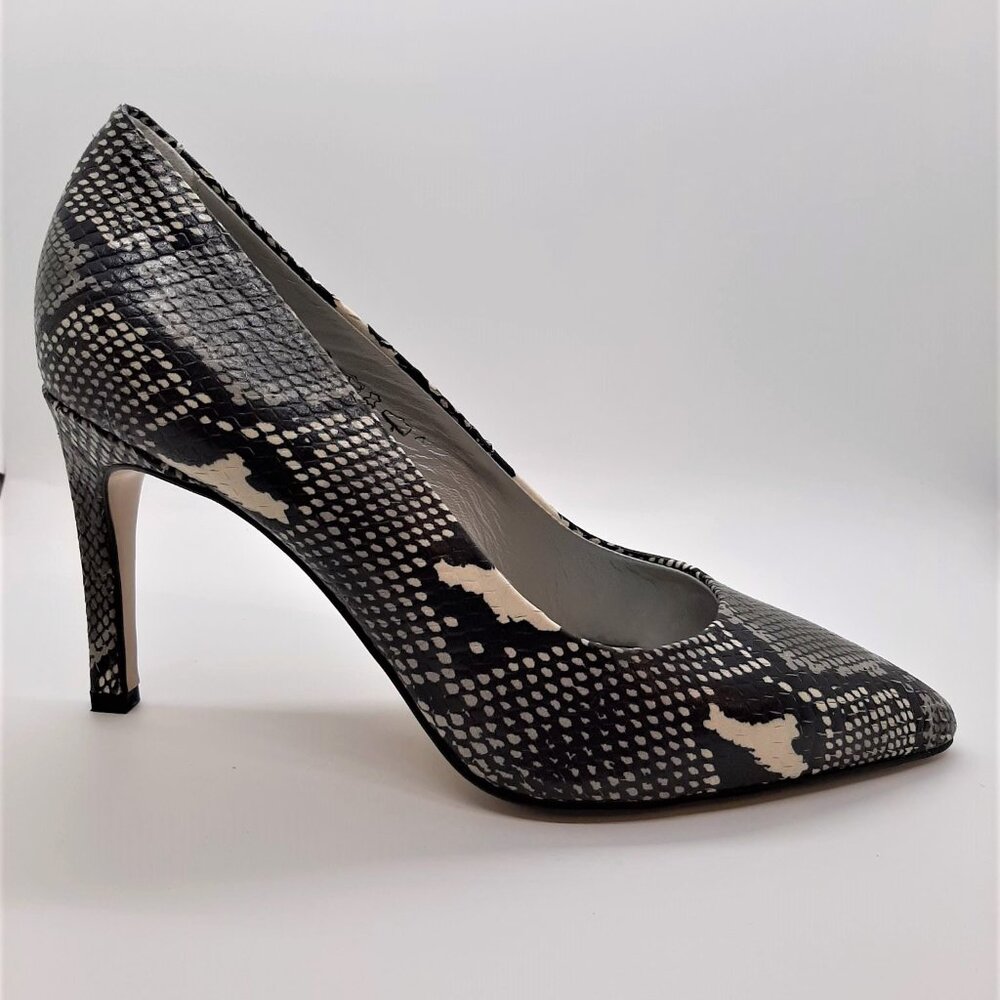 Leather Snake Print Closed Toe Heels